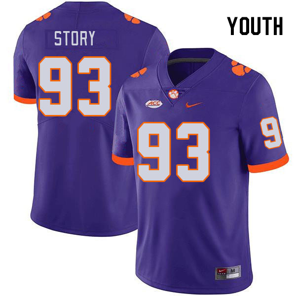 Youth Clemson Tigers Caden Story #93 College Purple NCAA Authentic Football Stitched Jersey 23DC30IE